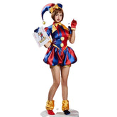 Harley Quinn Jester Costume - Red & Blue Clown Cosplay Outfit with Hat Gloves Socks for Halloween - Halloweez